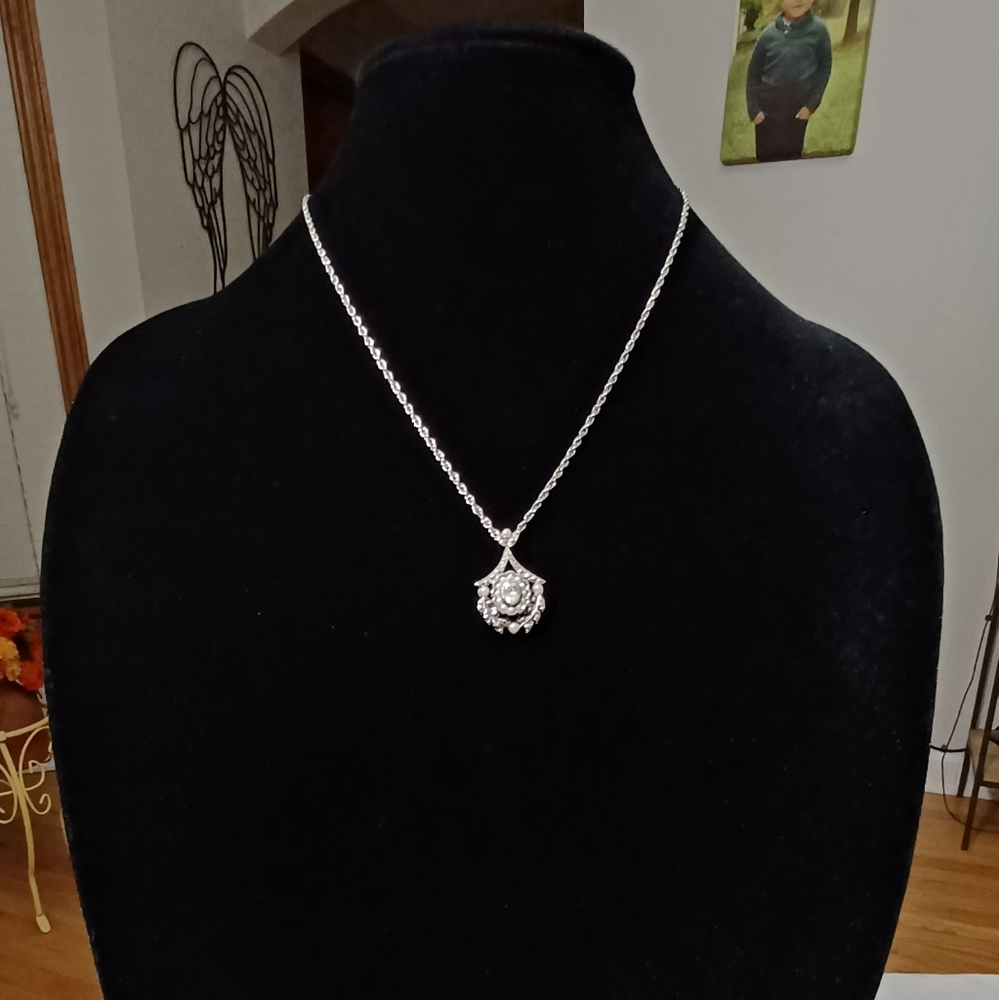VICTORIAN SILVER PENDANT WITH SILVER ROPE CHAIN.